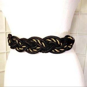 Rare Vintage Black Gold Cord Braided Belt